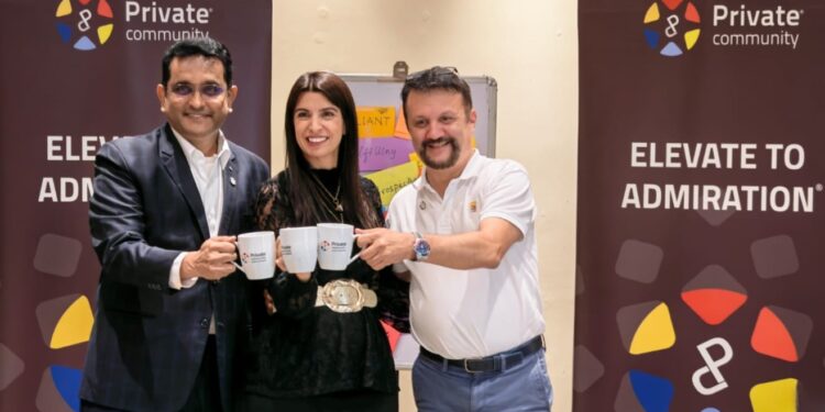 (L-R) Mac Srinivasan, Monica Pasini and Dario Castagna, co-founders of Private Community®️